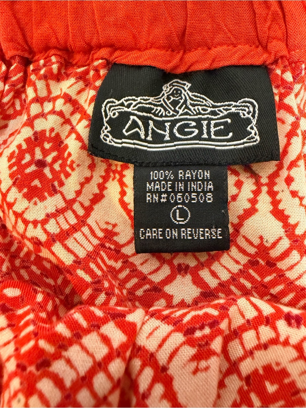 Angie Red Orange Boho Geometric Print Tiered Maxi Skirt L Western - Picture 4 of 5